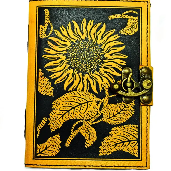 Journal - Sunflower (Embossed Leather w/ Lock)