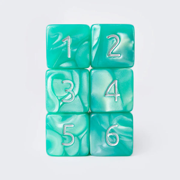 Kraken Dice: D6 Dice Set - Aqua with Silver Ink
