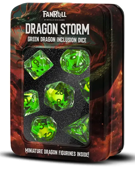 FanRoll: RPG  Inclusion Resin Dice Set: Dragon Storm - Green