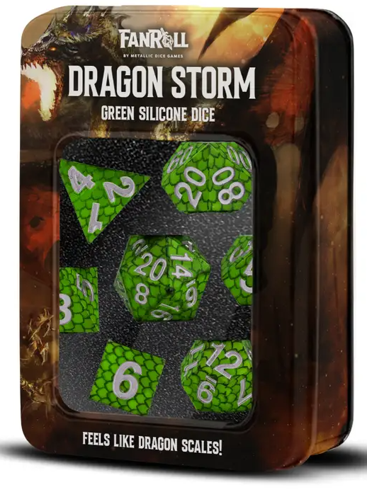 FanRoll: RPG  Inclusion Resin Dice Set: Dragon Storm - Green Scales