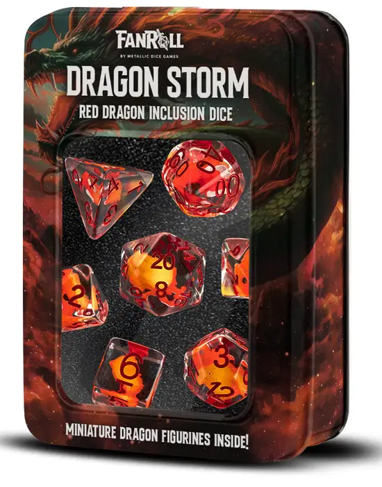 FanRoll: RPG  Inclusion Resin Dice Set: Dragon Storm - Red