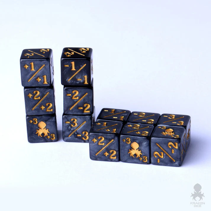 Kraken Dice: Mini D6 Dice Set - 3/3 Positive/Negative Dice Counters