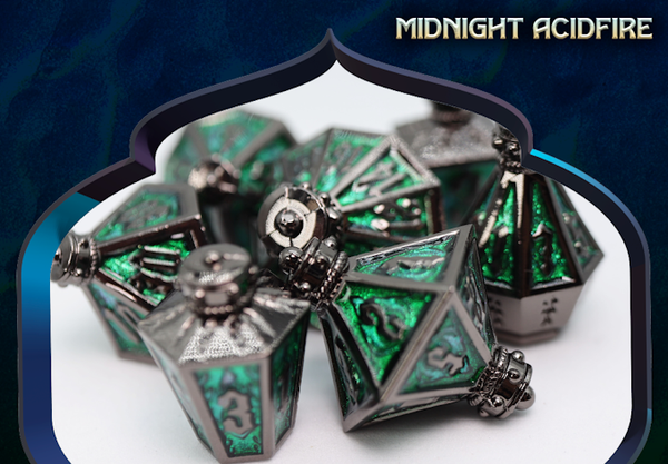 Foam Brain Games: RPG Metal Dice Set - Moonlit Lanterns (Midnight Acidfire)