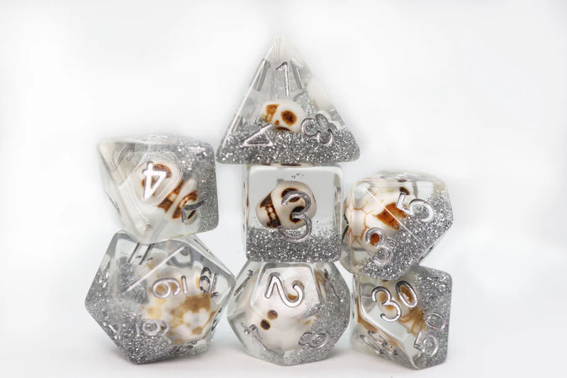 Foam Brain Games: RPG Dice Set - Skull and Silver Glitter