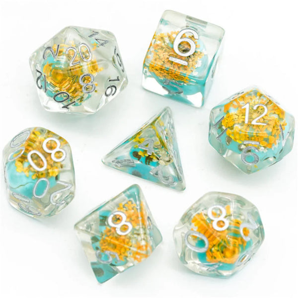 Foam Brain Games: RPG Dice Set - Yellow Flower W/ Blue Skull