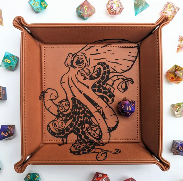 North to South: Dice Tray - Kraken of Holding (Chestnut, Vegan Leather)