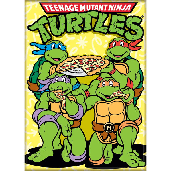 TMNT: Team Eating Pizza w/ Logo Magnet