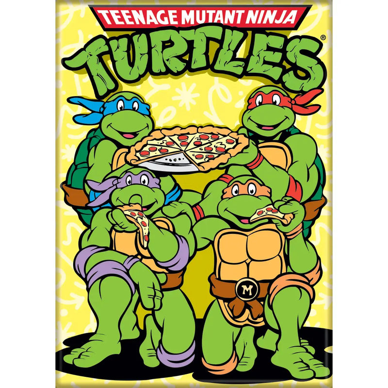 TMNT: Team Eating Pizza w/ Logo Magnet