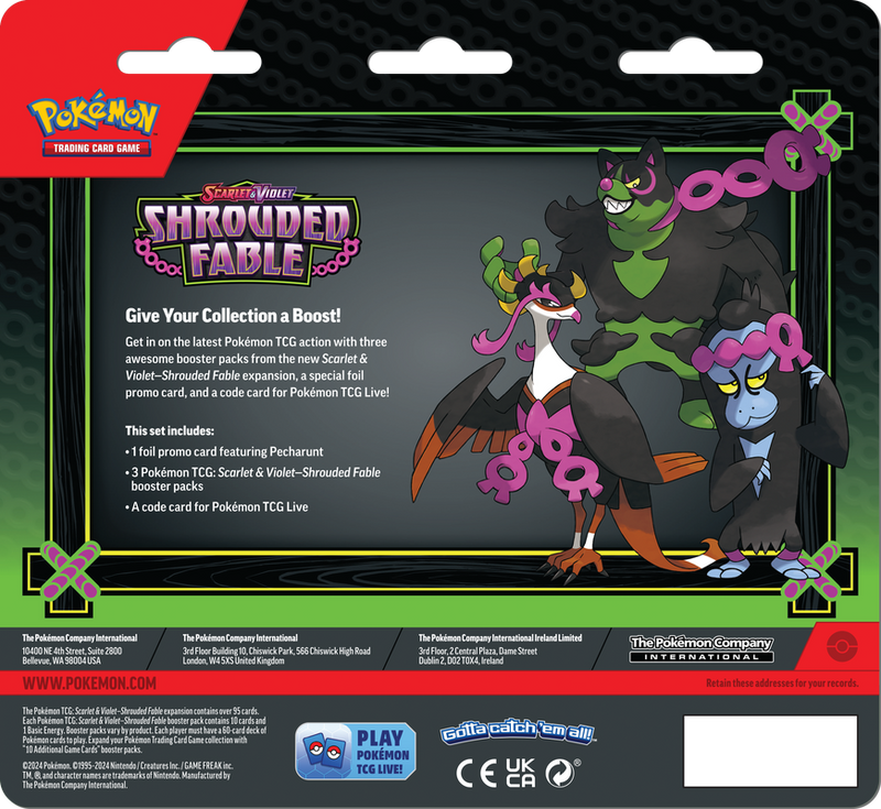 Pokemon: Scarlet & Violet Shrouded Fable - 3 Booster Blister Pack (Pecharunt Promo)