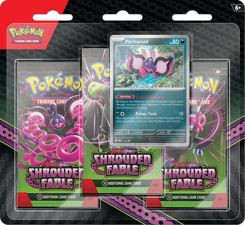 Pokemon: Scarlet & Violet Shrouded Fable - 3 Booster Blister Pack (Pecharunt Promo)