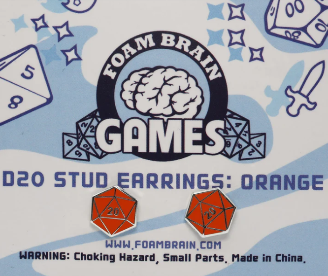 Foam Brain Games: Earrings - D20 (Orange)