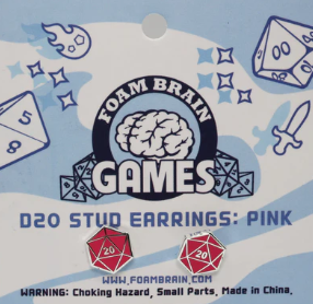 Foam Brain Games: Earrings - D20 (Pink)