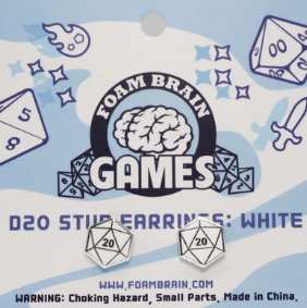 Foam Brain Games: Earrings - D20 (White)