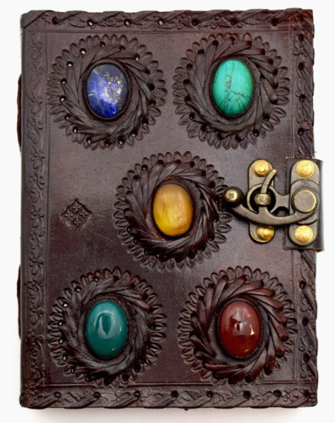 Journal - Leather Embossed with 5 Big Stones