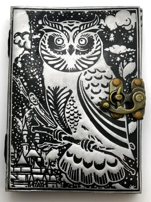 Journal - Silver & Black Owl (Leather w/ Lock)