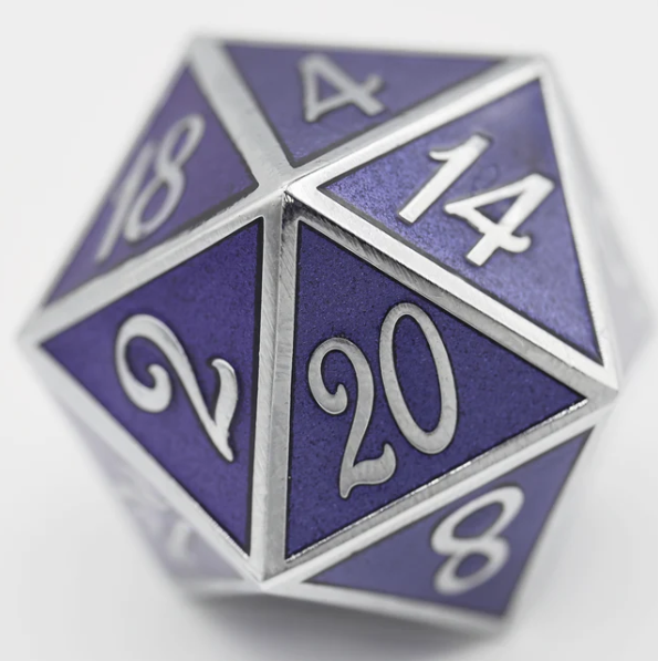 Foam Brain Games: D20 - Extra Large 35mm (Silver with Amethyst)