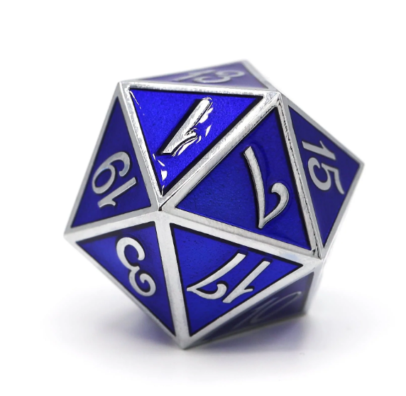 Foam Brain Games: D20 - Extra Large 35mm (Silver with Sapphire)