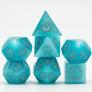 Foam Brain Games: RPG Gemstone Dice Set - Cat's Eye Blue Engraved with Silver