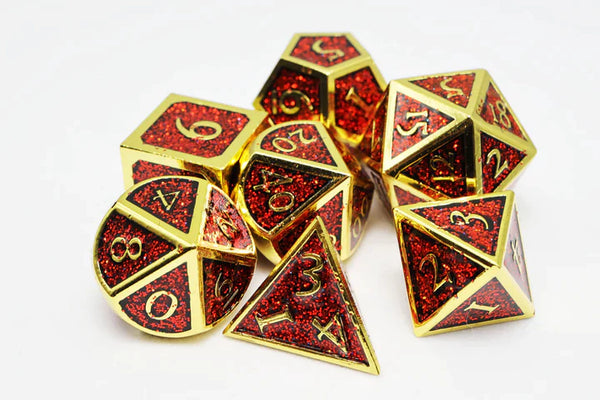 Foam Brain Games: RPG Metal Dice Set - Gold with Red Glitter