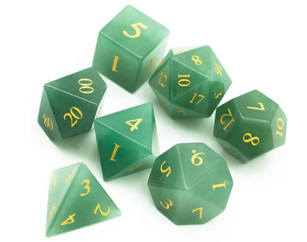 Foam Brain Games: RPG Gemstone Dice Set - Green Aventurine (Engraved with Gold)
