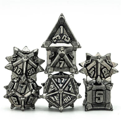 Foam Brain Games: RPG Metal Dice Set - Warrior's Flail (Silver)