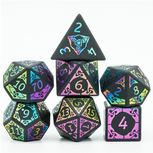 Foam Brain Games: RPG Gemstone Dice Set - Obsidian and Rainbow Flourish