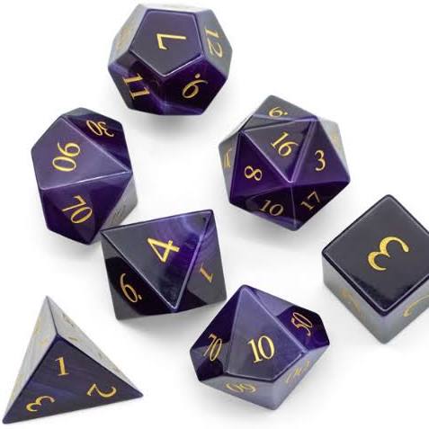 Foam Brain Games: RPG Gemstone Dice Set - Purple Agate Engraved with Gold