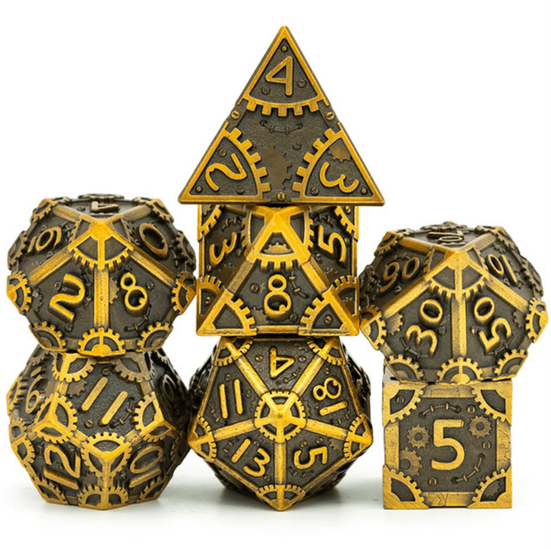 Foam Brain Games: RPG Metal Dice Set - SteamPunk (Antique Gold)