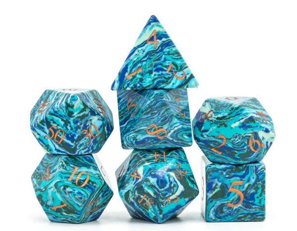 Foam Brain Games: RPG Gemstone Dice Set - Textured Turquoise Shades of Blue