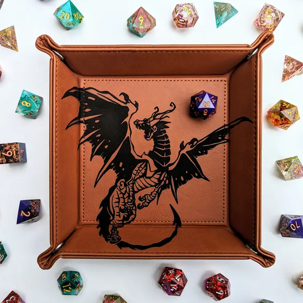 North to South: Dice Tray - Spawn of Tiamat (Grey, Vegan Leather)